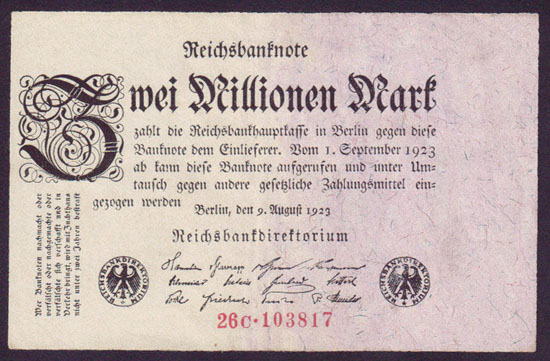 1923 Germany 2 Million Mark (type 1) private L000120